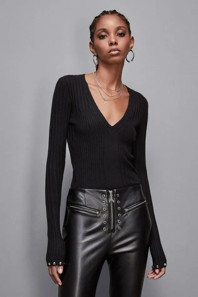 Patrizia Pepe Knitwear Essential Ribbed Knitting Sweater Black 8211 Women