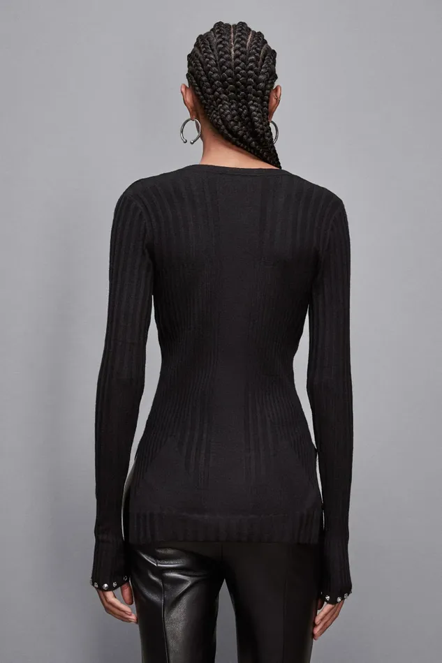 Patrizia Pepe Knitwear Essential Ribbed Knitting Sweater Black 8211 Women