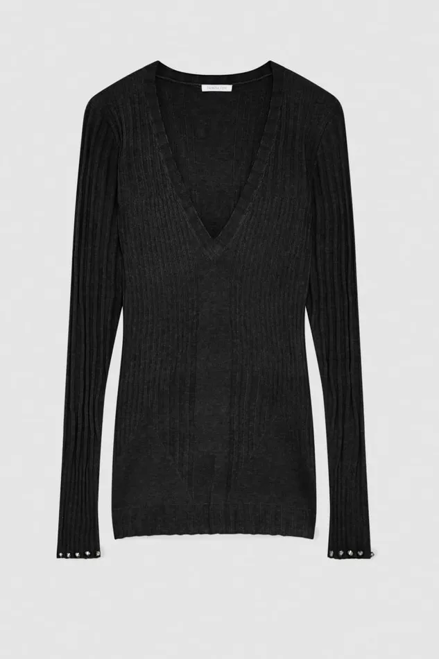 Patrizia Pepe Knitwear Essential Ribbed Knitting Sweater Black 8211 Women