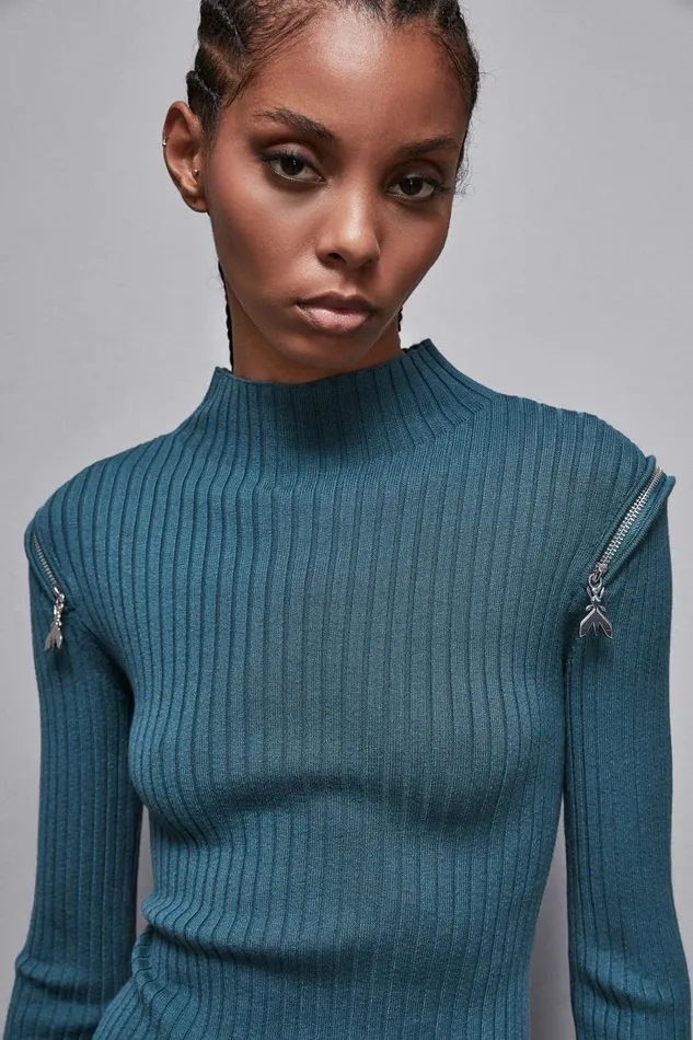 Patrizia Pepe Knitwear Essential Slim Fit Ribbed Knitting Sweater Green 8211 Women