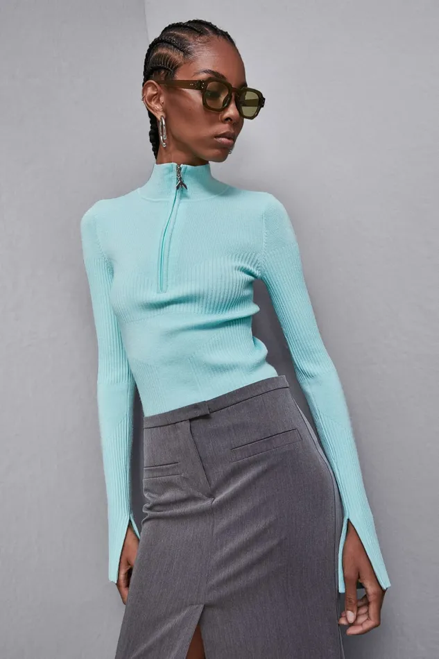 Patrizia Pepe Knitwear Wool Blend Turtleneck Sweater Light Blue 8211 Women