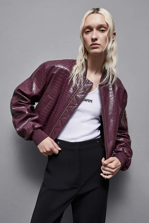 Patrizia Pepe Outerwear Faux Leather Padded Bomber Jacket Red 8211 Women