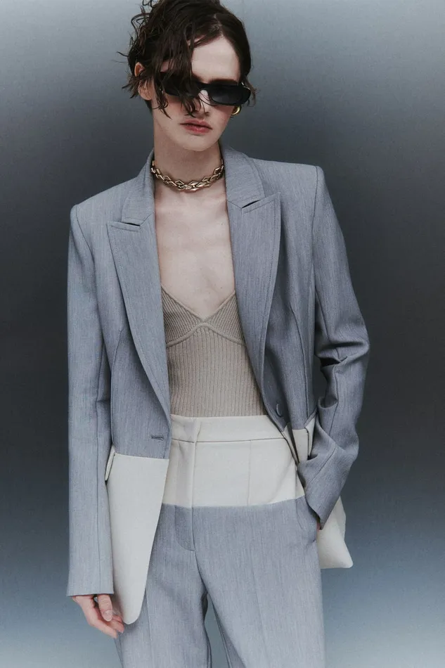 Patrizia Pepe Outerwear Feminine Fit Color Block Jacket Grey 8211 Women
