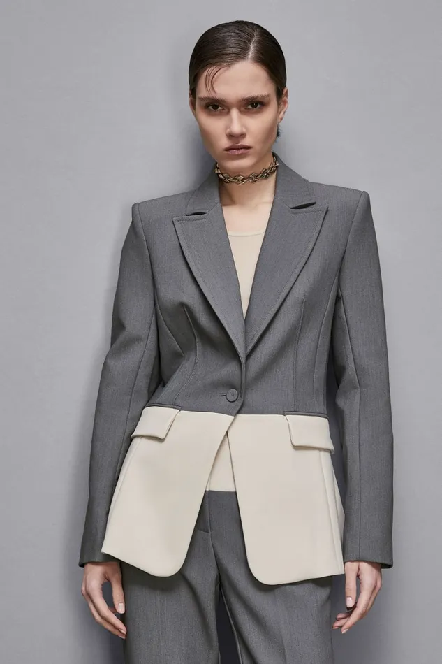 Patrizia Pepe Outerwear Feminine Fit Color Block Jacket Grey 8211 Women