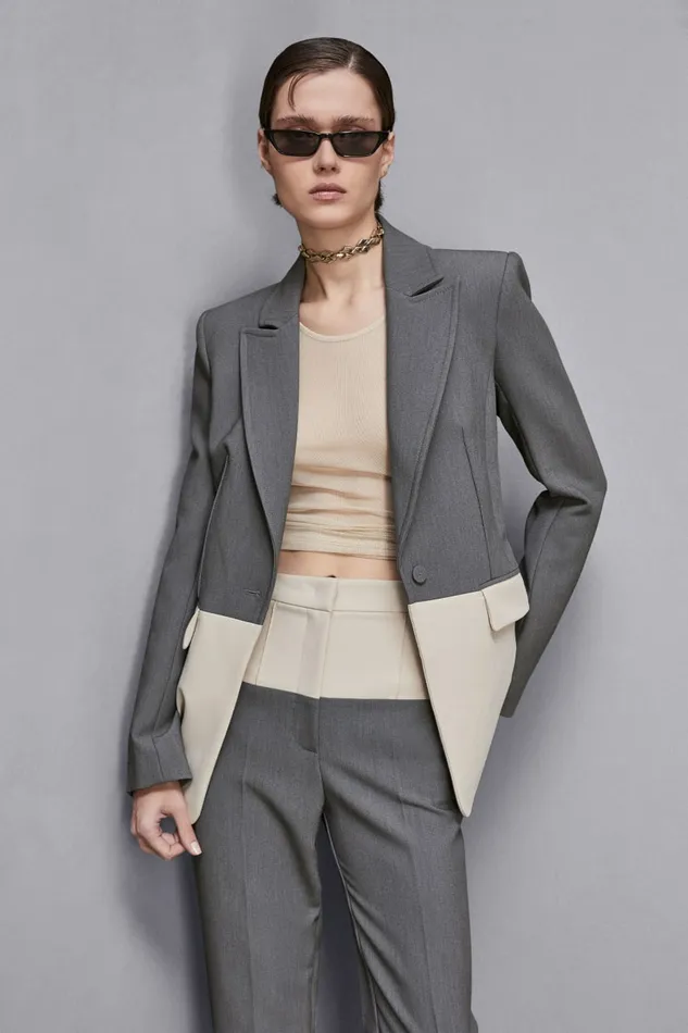 Patrizia Pepe Outerwear Feminine Fit Color Block Jacket Grey 8211 Women