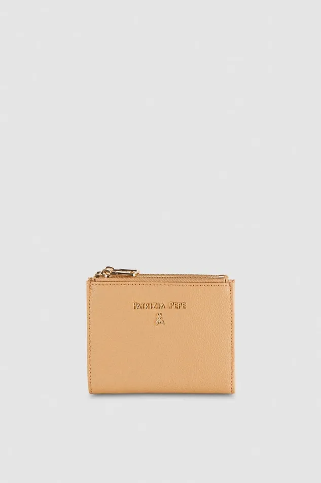 Patrizia Pepe Small Leather Goods Leather Wallet With Zipper Beige 8211 Women