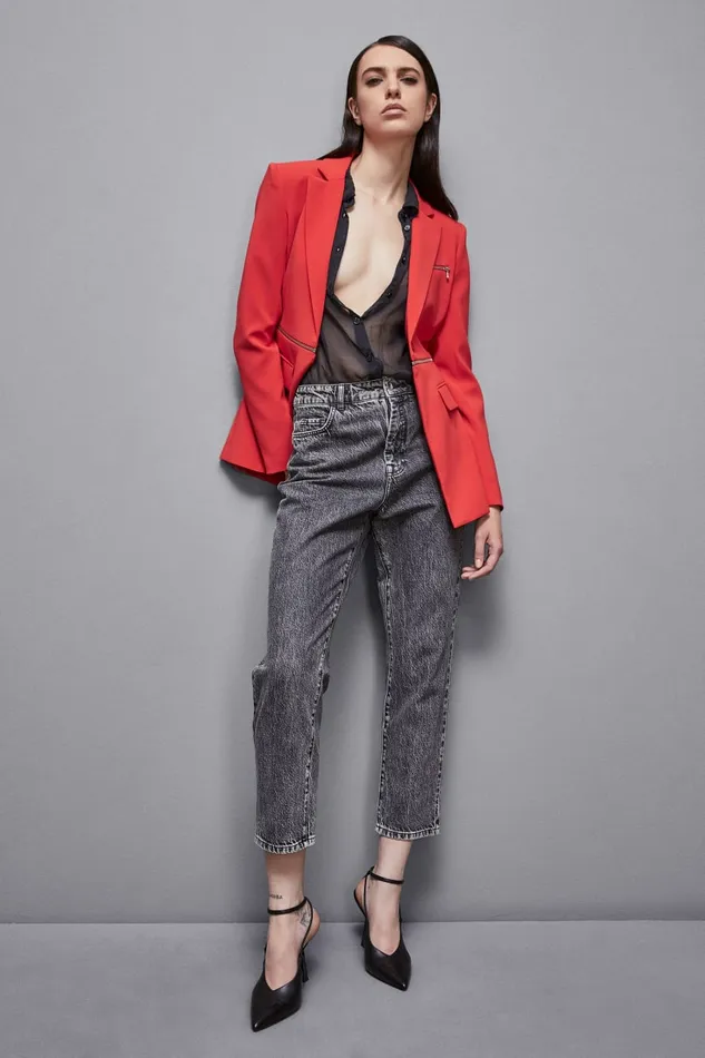 Patrizia Pepe Tailleur Essential Jacket With Zipper Red 8211 Women