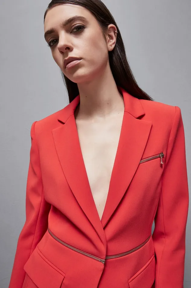 Patrizia Pepe Tailleur Essential Jacket With Zipper Red 8211 Women