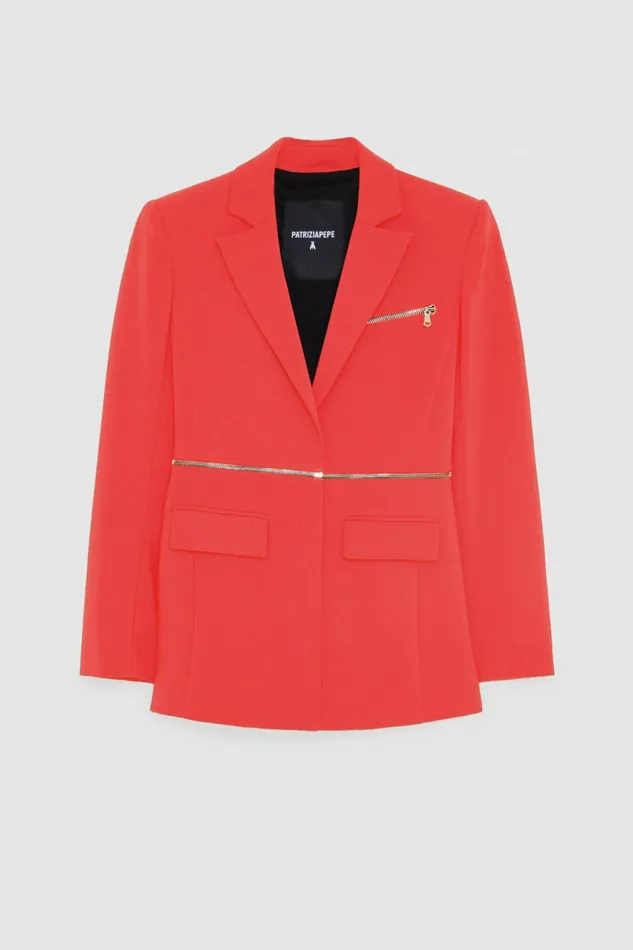 Patrizia Pepe Tailleur Essential Jacket With Zipper Red 8211 Women