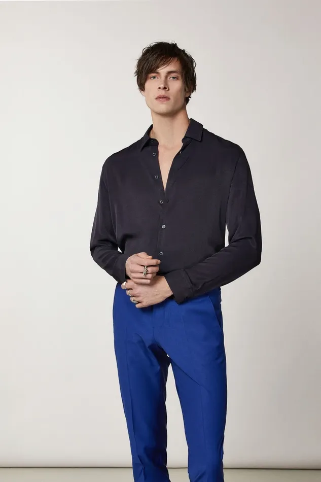 Patrizia Pepe Tops and Shirts SolidColored Shirt In Viscose Twill Blue 8211 Men Patrizia Pepe Tops and Shirts SolidColored Shirt In Viscose Twill Blue 8211 Men