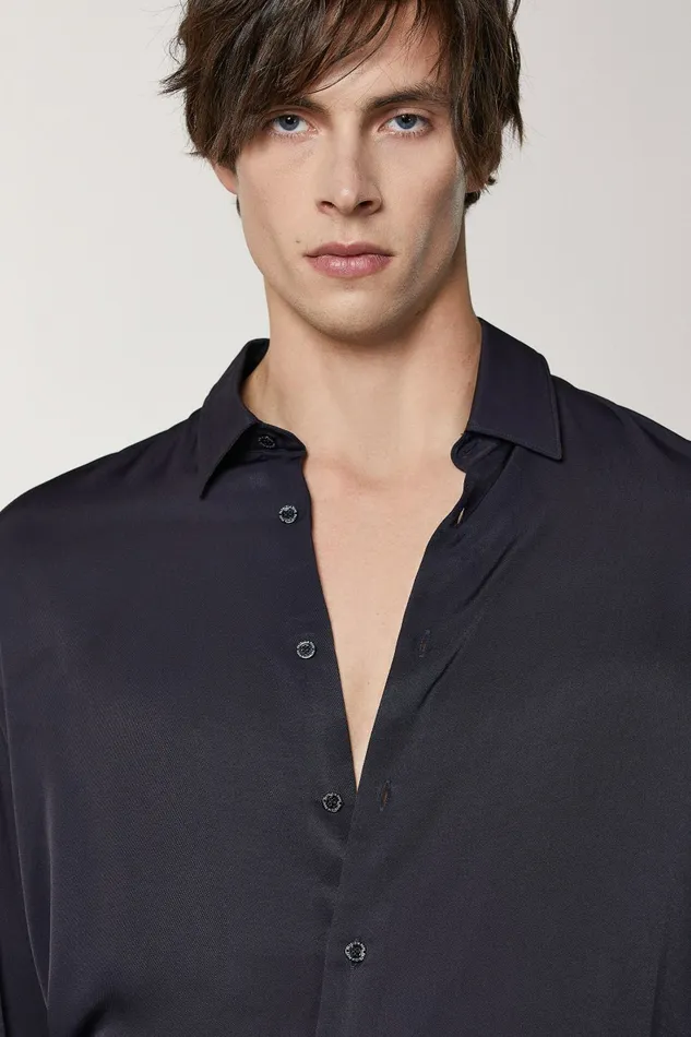 Patrizia Pepe Tops and Shirts SolidColored Shirt In Viscose Twill Blue 8211 Men