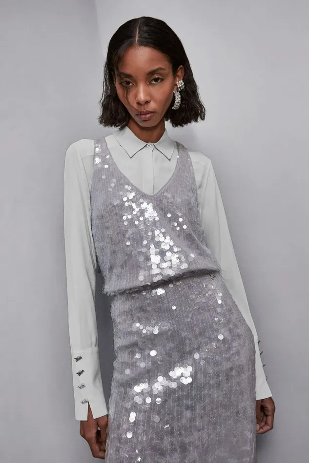 Patrizia Pepe Tops Degrad Sequin Top Grey 8211 Women