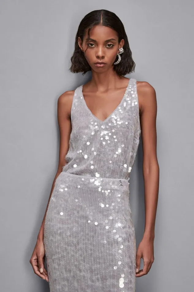 Patrizia Pepe Tops Degrad Sequin Top Grey 8211 Women
