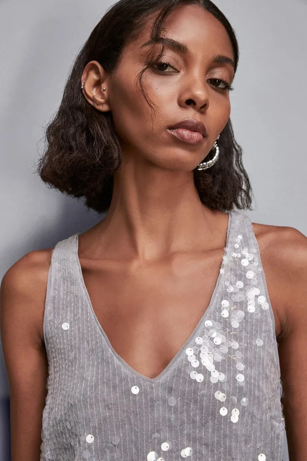 Patrizia Pepe Tops Degrad Sequin Top Grey 8211 Women