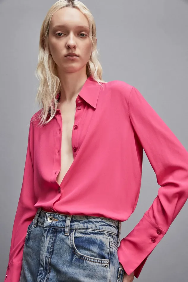 Patrizia Pepe Tops Essential Crepe LongSleeved Shirt Pink 8211 Women