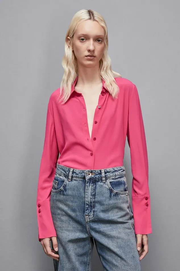 Patrizia Pepe Tops Essential Crepe LongSleeved Shirt Pink 8211 Women