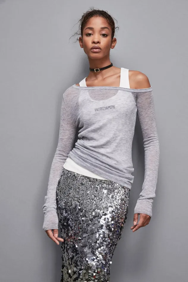 Patrizia Pepe Tops LongSleeved Wool Sweater Grey 8211 Women