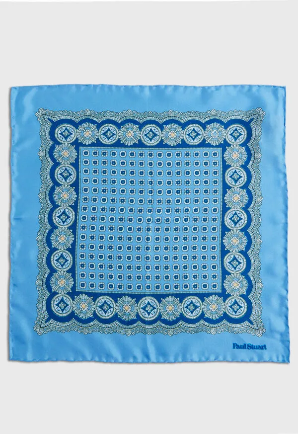 Paulstuart Silk Twill Medallion Pocket Square Blue Mens Pocket Squares Paulstuart Silk Twill Medallion Pocket Square Blue Mens Pocket Squares
