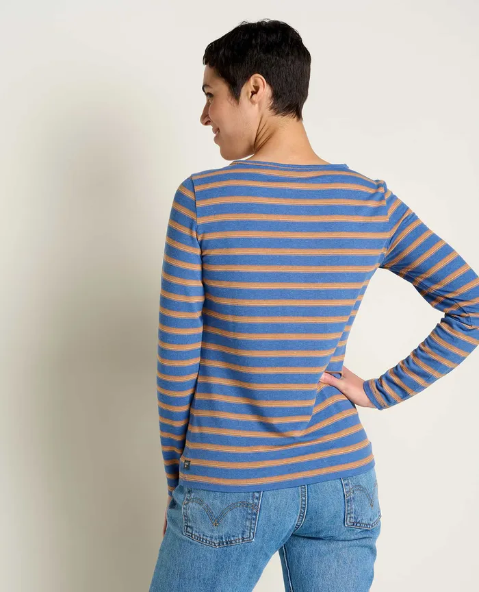 Piru Long Sleeve Henley Cornflower Uneven Stripe Women8217s Tops and TShirts ToadandCo