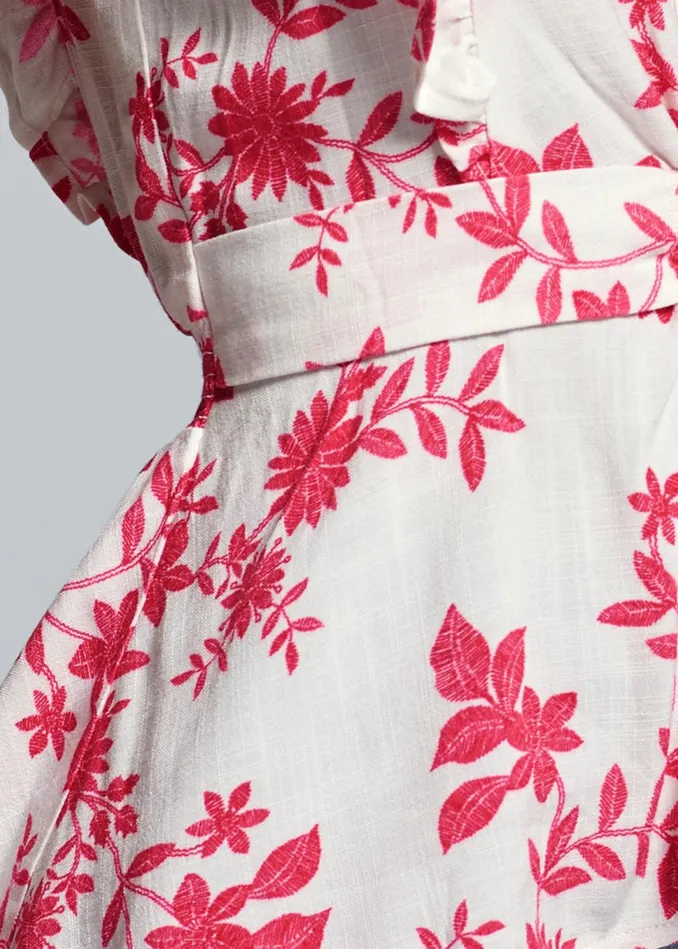 PLUNGING FLORAL TOP White and Red Women VENUS Blouses