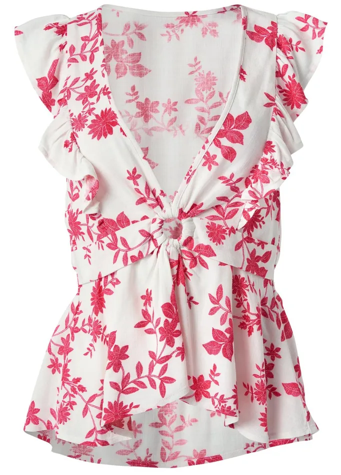 PLUNGING FLORAL TOP White and Red Women VENUS Blouses