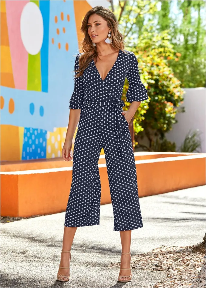 POLKA DOT JUMPSUIT Navy and White Women VENUS Occasion Jumpsuits and Rompers