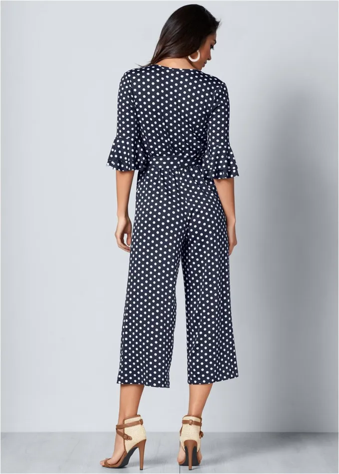 POLKA DOT JUMPSUIT Navy and White Women VENUS Occasion Jumpsuits and Rompers