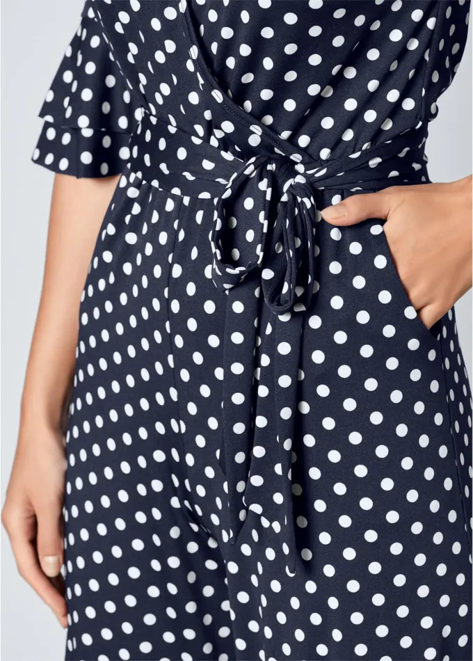 POLKA DOT JUMPSUIT Navy and White Women VENUS Occasion Jumpsuits and Rompers