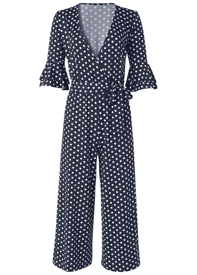 POLKA DOT JUMPSUIT Navy and White Women VENUS Occasion Jumpsuits and Rompers