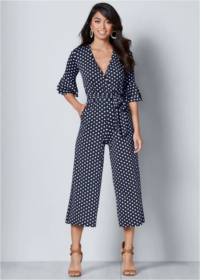POLKA DOT JUMPSUIT Navy and White Women VENUS Occasion Jumpsuits and Rompers