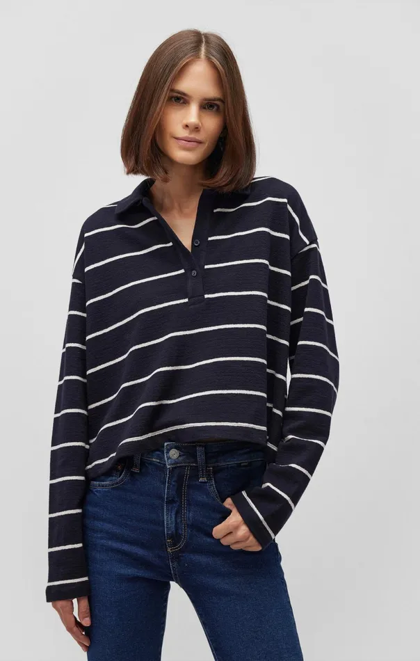 Polo Sweater In Antique White Stripe Women Mavi Jeans Sweaters
