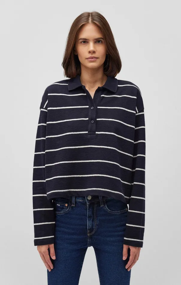 Polo Sweater In Antique White Stripe Women Mavi Jeans Sweaters Polo Sweater In Antique White Stripe Women Mavi Jeans Sweaters