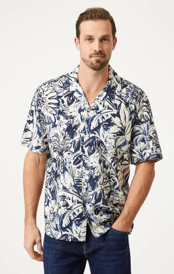 Printed Shirt In Dark Denim Men Mavi Jeans TShirts