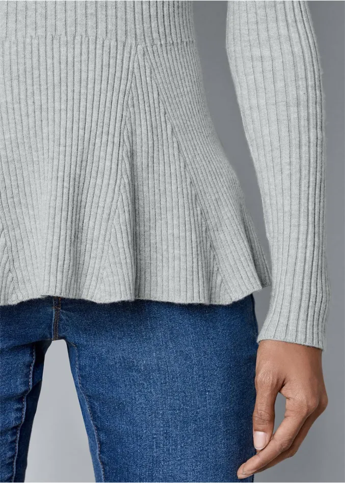 RIBBED PEPLUM SWEATER Heather Grey Women VENUS Pullover