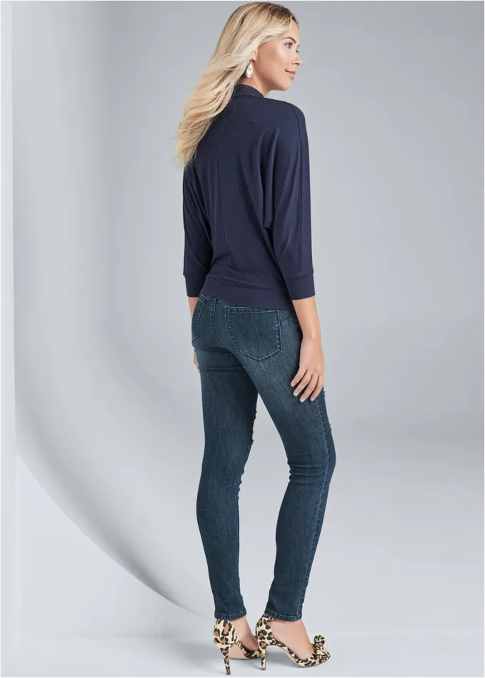 RIBBED VNECK CHOKER TOP Navy Women VENUS Casual Tops