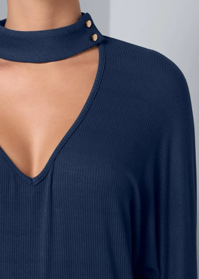 RIBBED VNECK CHOKER TOP Navy Women VENUS Casual Tops