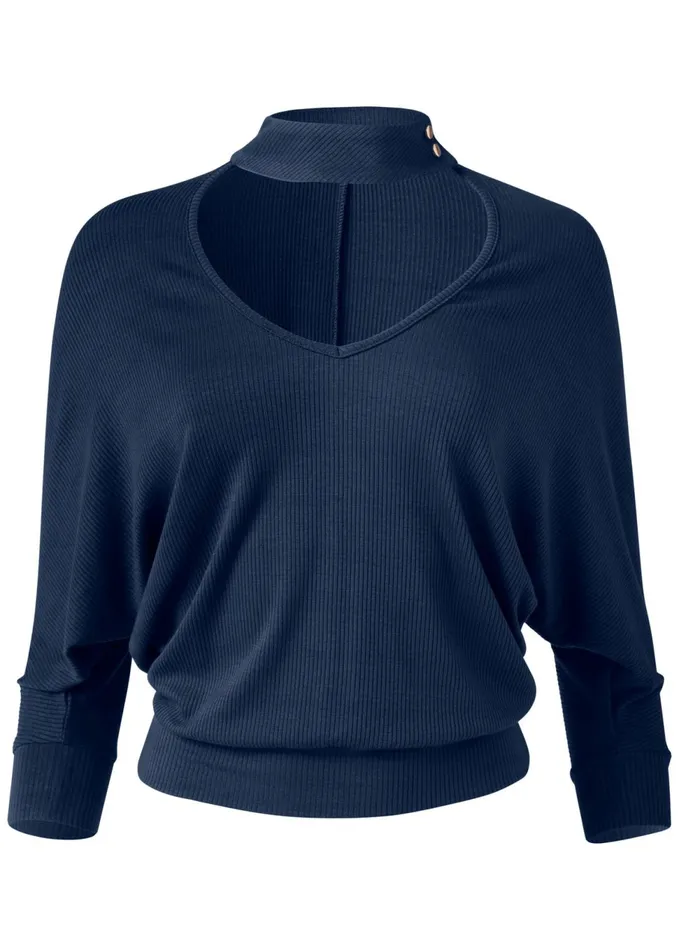RIBBED VNECK CHOKER TOP Navy Women VENUS Casual Tops