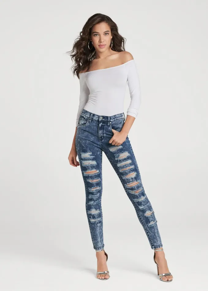 RIPPED ACID WASH JEANS Acid Wash Women VENUS Novelty Jeans