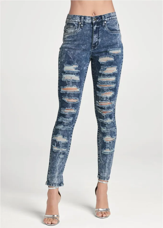 RIPPED ACID WASH JEANS Acid Wash Women VENUS Novelty Jeans