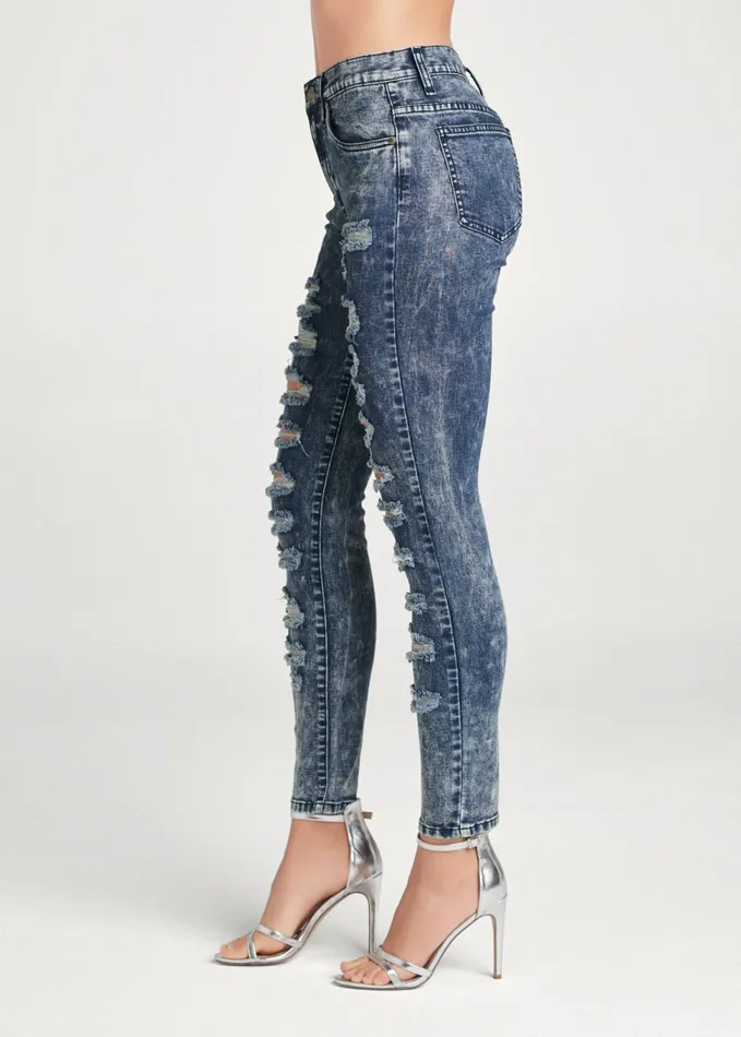 RIPPED ACID WASH JEANS Acid Wash Women VENUS Novelty Jeans