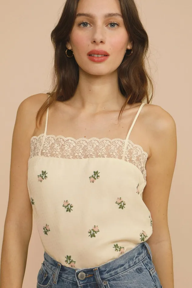 Rouje JOANNE Top Fiorita Ecru Women Tshirts and Tank Tops