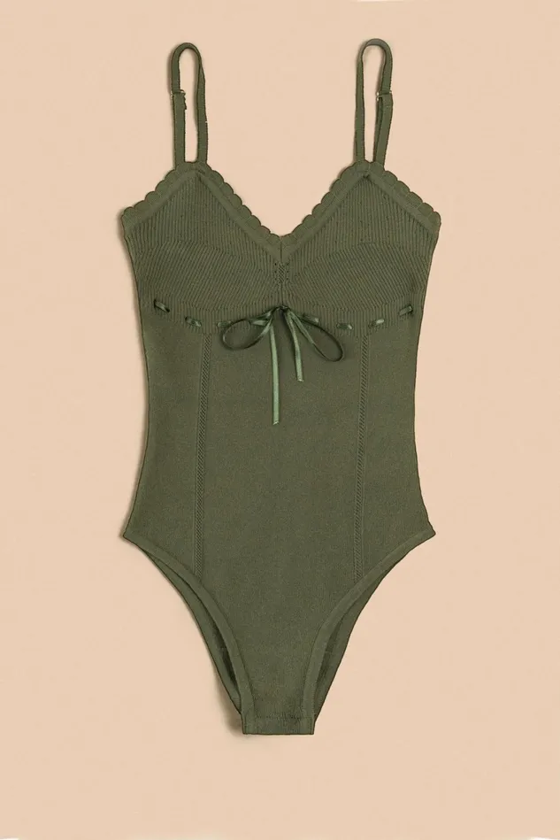 Rouje PIA Bodysuit Khaki Women Tshirts and Tank Tops