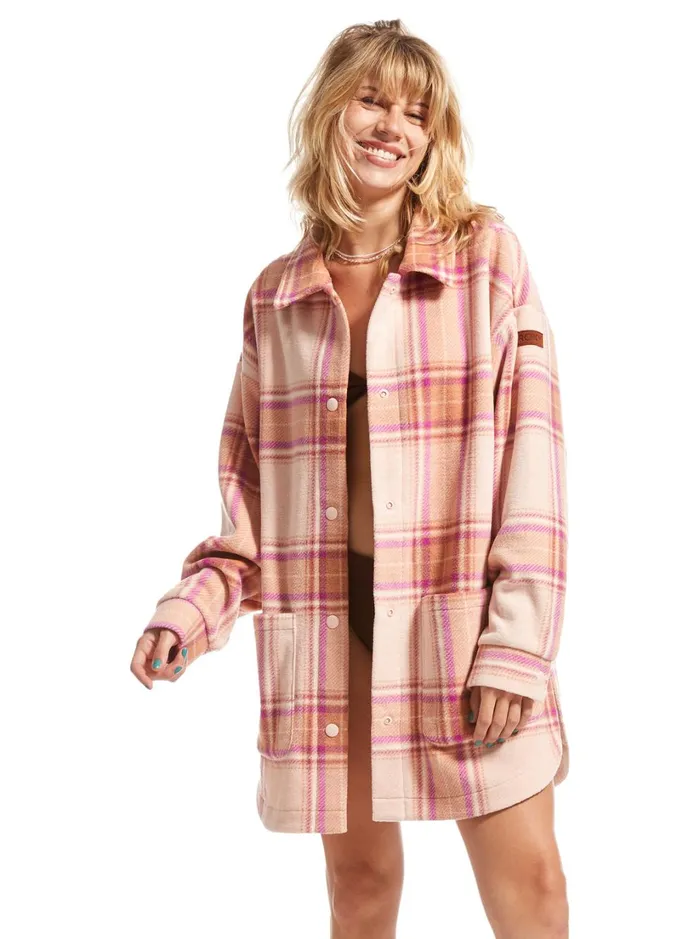 Roxy Jackets Ring Tone Fleece Overshirt Dusty Coral Decke Plaid 8211 Women