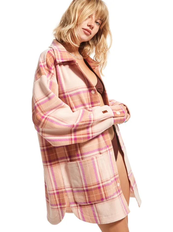 Roxy Jackets Ring Tone Fleece Overshirt Dusty Coral Decke Plaid 8211 Women