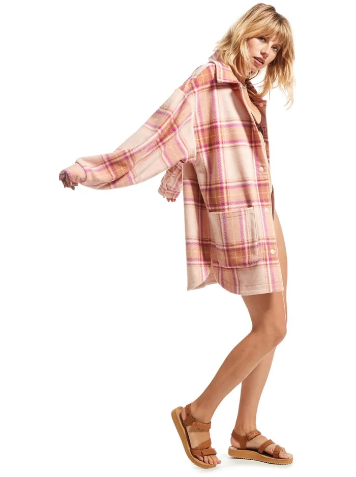 Roxy Jackets Ring Tone Fleece Overshirt Dusty Coral Decke Plaid 8211 Women