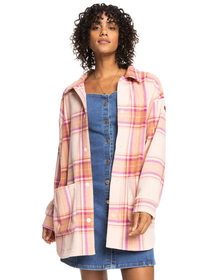 Roxy Jackets Ring Tone Fleece Overshirt Dusty Coral Decke Plaid 8211 Women
