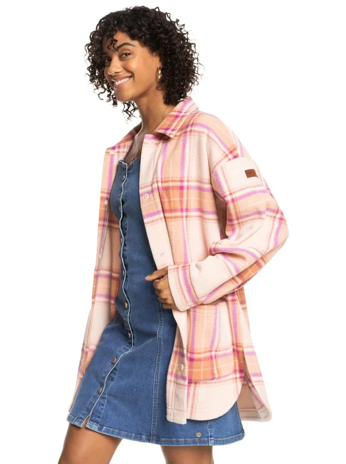 Roxy Jackets Ring Tone Fleece Overshirt Dusty Coral Decke Plaid 8211 Women