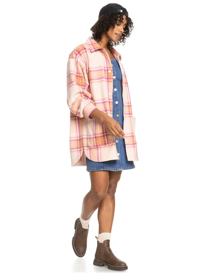 Roxy Jackets Ring Tone Fleece Overshirt Dusty Coral Decke Plaid 8211 Women
