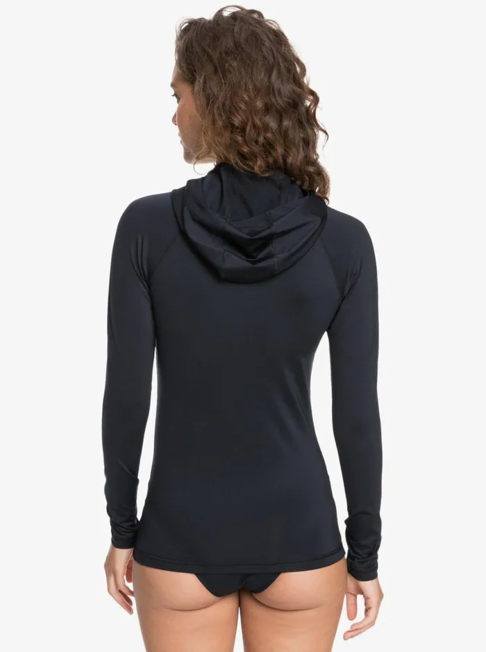 Roxy Rashguards Roxy Essentials Hooded UPF 50 Long Sleeve Rashguard Anthracite 8211 Women