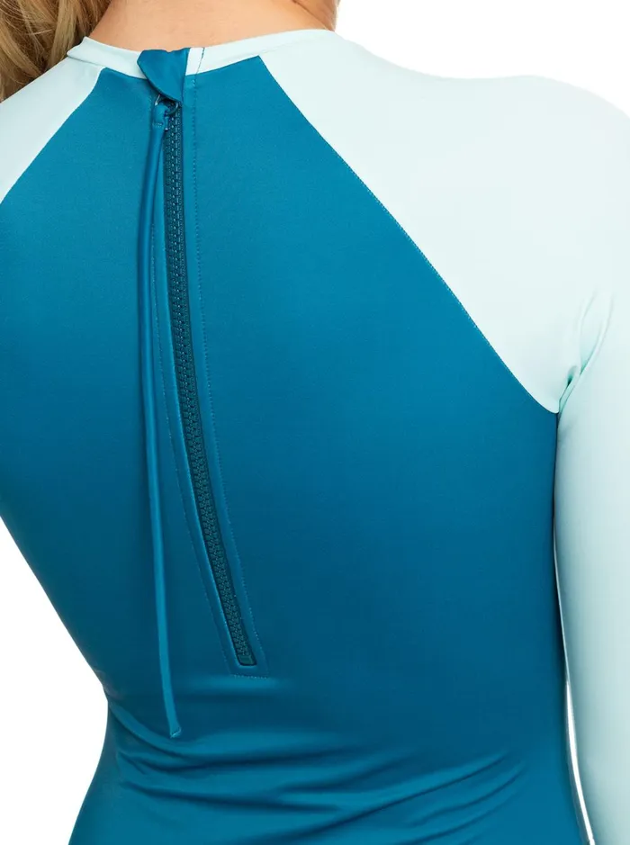 Roxy Rashguards Roxy Life All Day Aloha Long Sleeve OnePiece Swimsuit Moroccan Blue 8211 Women
